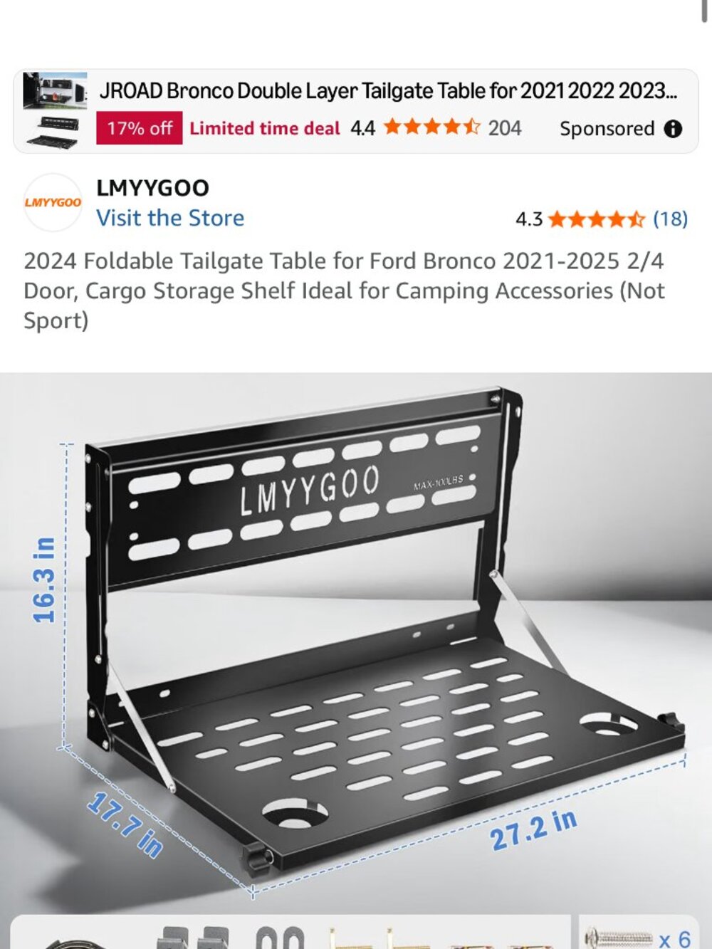 LMYYGO Foldable Tailgate Table for Ford Bronco 2021-2025